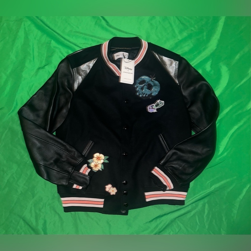 NWT Disney x Coach 10% Leather Black Varsity Jacket size 8 - Picture 5 of 17